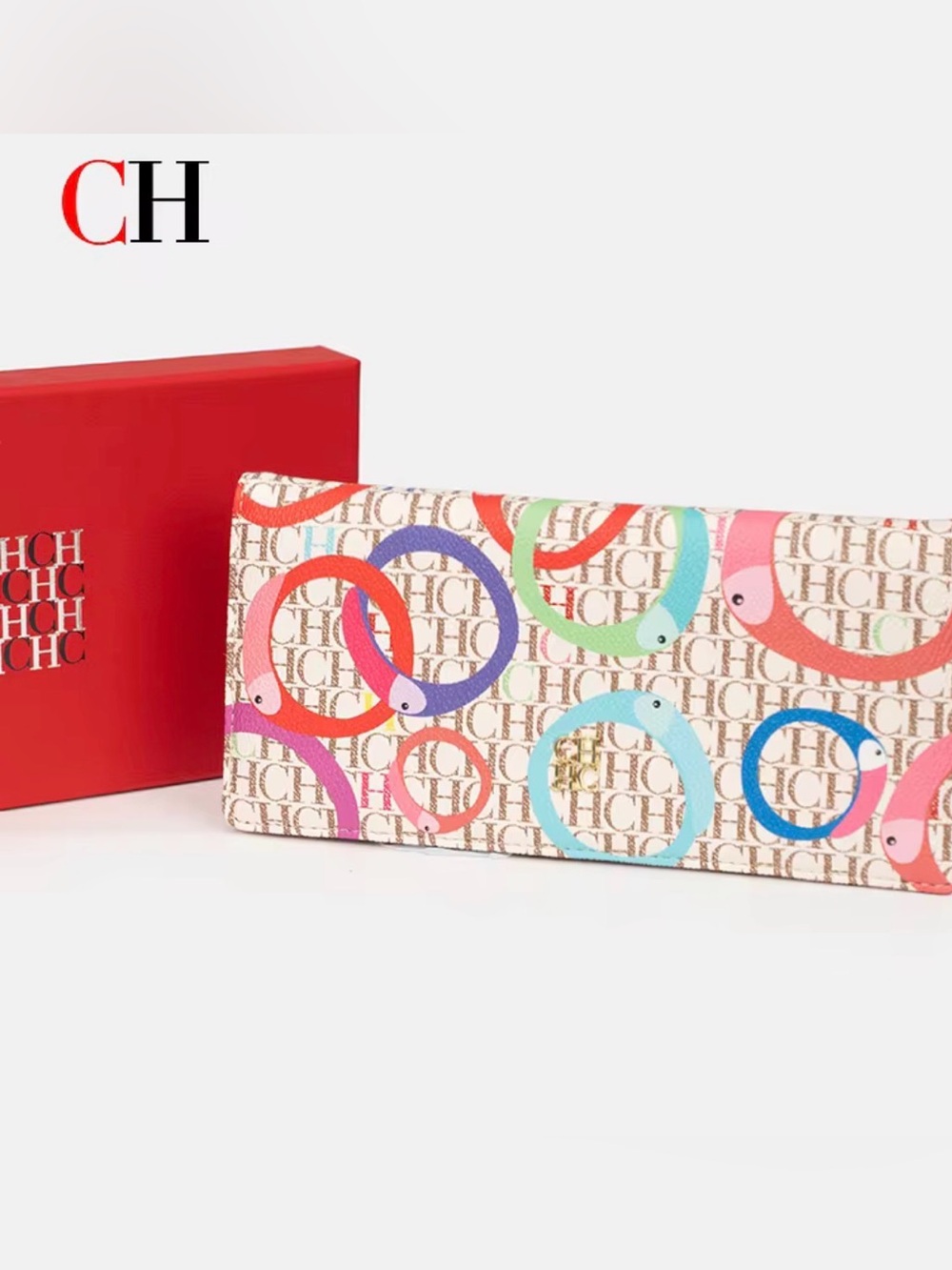CH Carolina Herrera Multicolor Logo Print Continental Wallet